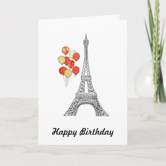 Tour Eiffel avec des ballons Carte d'Anniversaire