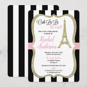 Tour Eiffel baby shower Invitation fille