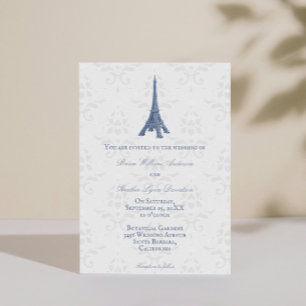 Tour Eiffel bleu Mariage damassé Invitation