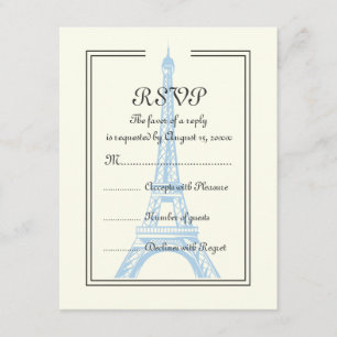 Tour Eiffel bleu mariage Paris sur carte RSVP ivoi