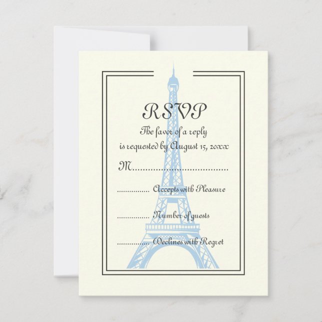 Tour Eiffel bleu mariage Paris sur carte RSVP ivoi (Devant)