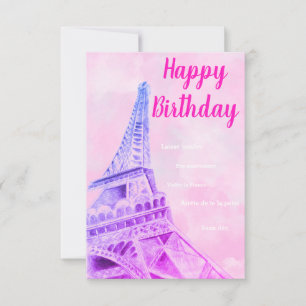 Tour Eiffel Carte d'Anniversaire rose