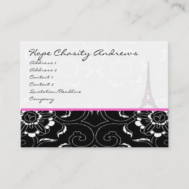 Tour Eiffel carte de visite noir blanc Damas (Devant)