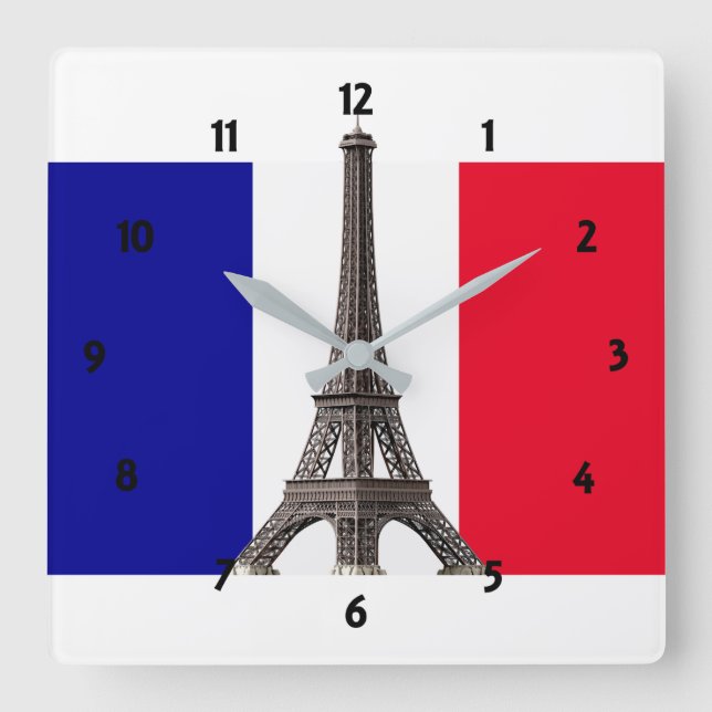 Tour Eiffel Drapeau Français Carré Horloge murale (Recto)