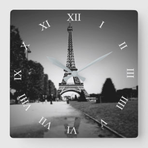 Tour Eiffel En B&W Spotlight Carré Horloge murale