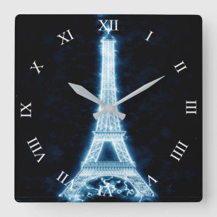Tour Eiffel en Neon Blanc Lumière Carré Horloge mu
