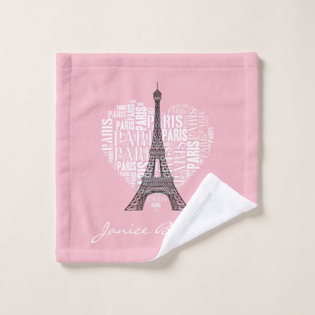 Tour Eiffel et inscriptions Paris au coeur (Gant de toilette)