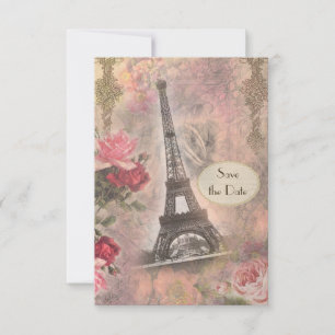 Tour Eiffel et Roses Shabby Chic Carte de Relance 