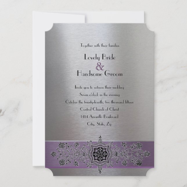 Tour Eiffel Faire-part de mariage violet et argent (Devant)