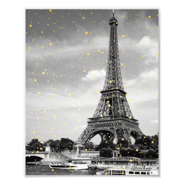 Tour Eiffel, France - Black/ Faux Gold Sprinkle Photo Print (Front)