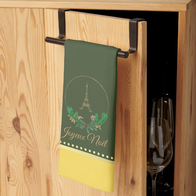 Tour Eiffel Joyeux Noel Serviette de cuisine (Pliage en tiers)
