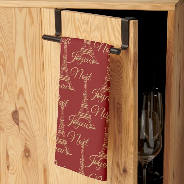 Tour Eiffel Joyeux Noel Serviette de cuisine (Pliage en tiers)