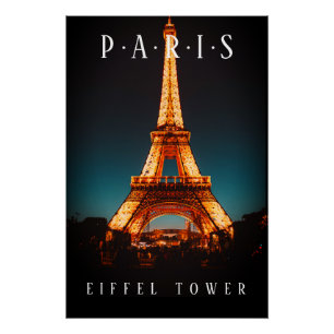 Tour Eiffel La Nuit, Paris, Poster Noir