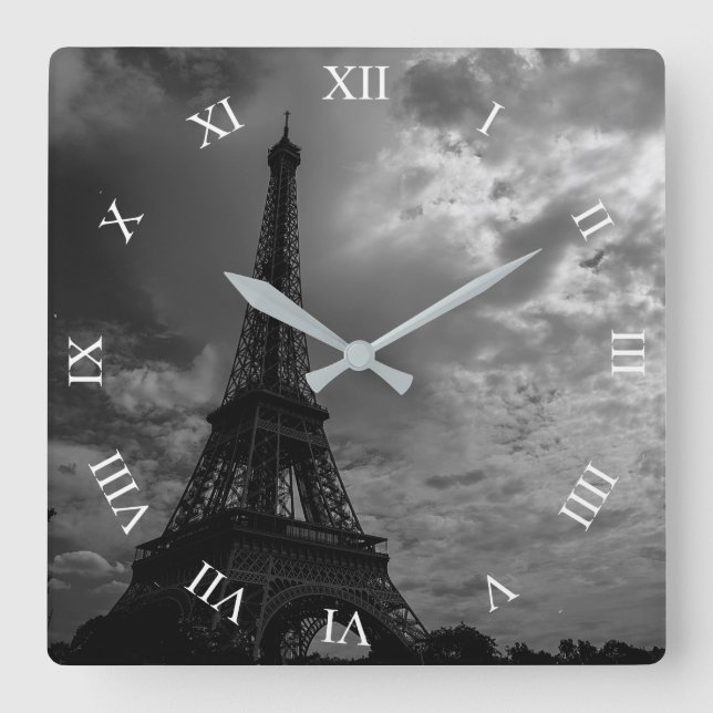 Tour Eiffel Nuageux Ciel Carré Horloge murale (Recto)