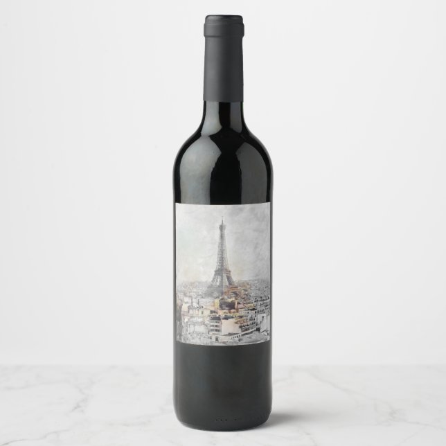 🍷 Tour Eiffel Paris Étiquette de vin - Elégant fr (Devant)