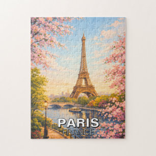 Tour Eiffel Paris France Fleurs de Cerisier Puzzle
