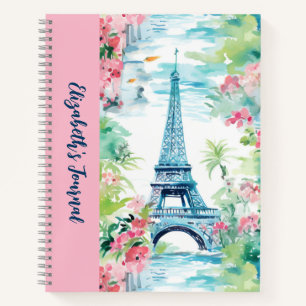 Tour Eiffel Paris France Pink Floral Journal