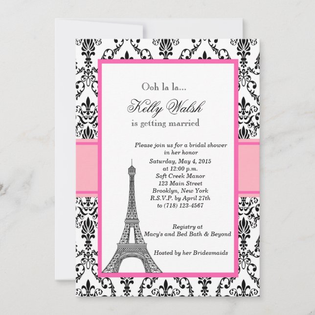 Tour Eiffel Pink Paris Invitation de douche nuptia (Devant)