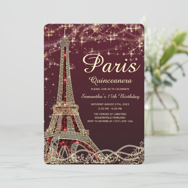 Tour Eiffel Quinceanera Invitation (Debout devant)