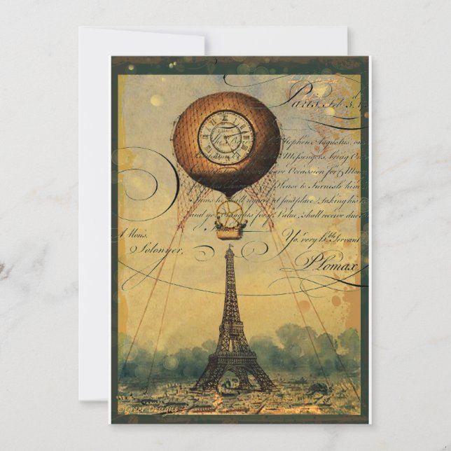 Tour Eiffel Steampunk Invitation Style Vintage (Devant)