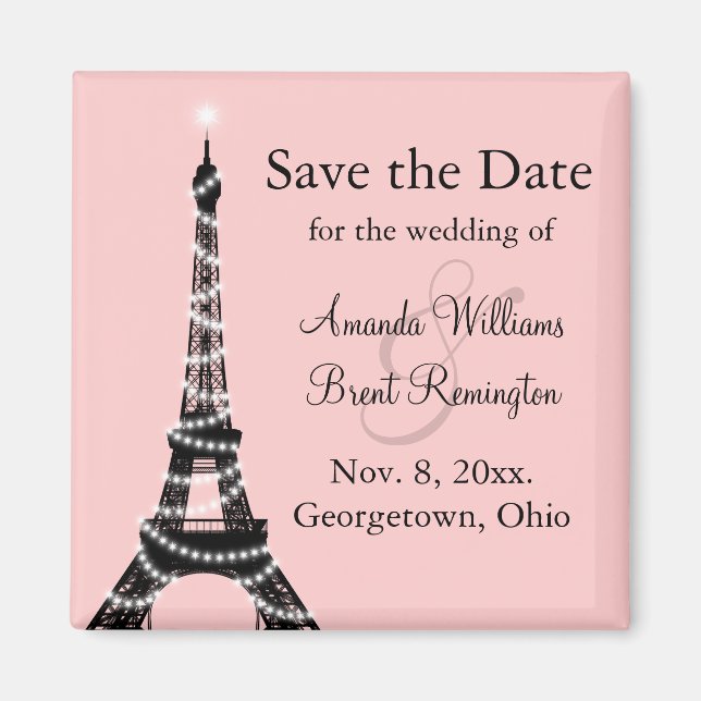 Tour Eiffel Twinkles Save the Date Magnet (rose) (Devant)