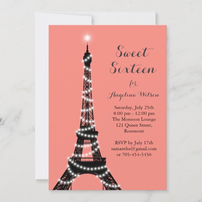 Tour Eiffel Twinkles Sweet 16 Invitation (Devant)