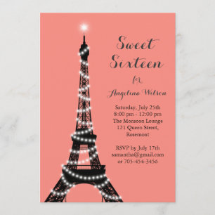 Tour Eiffel Twinkles Sweet 16 Invitation