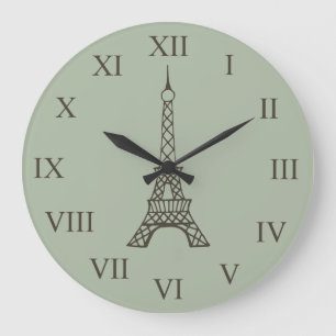 Tour Eiffel Vintage Vert Horloge Murale Paris