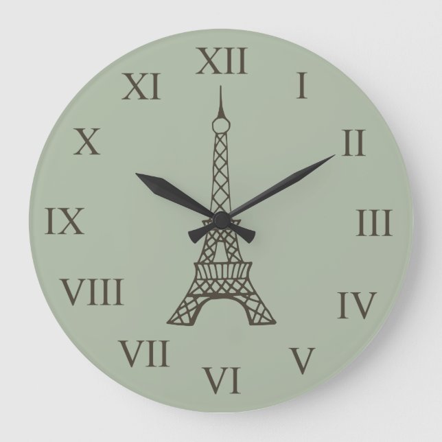 Tour Eiffel Vintage Vert Horloge Murale Paris (Recto)