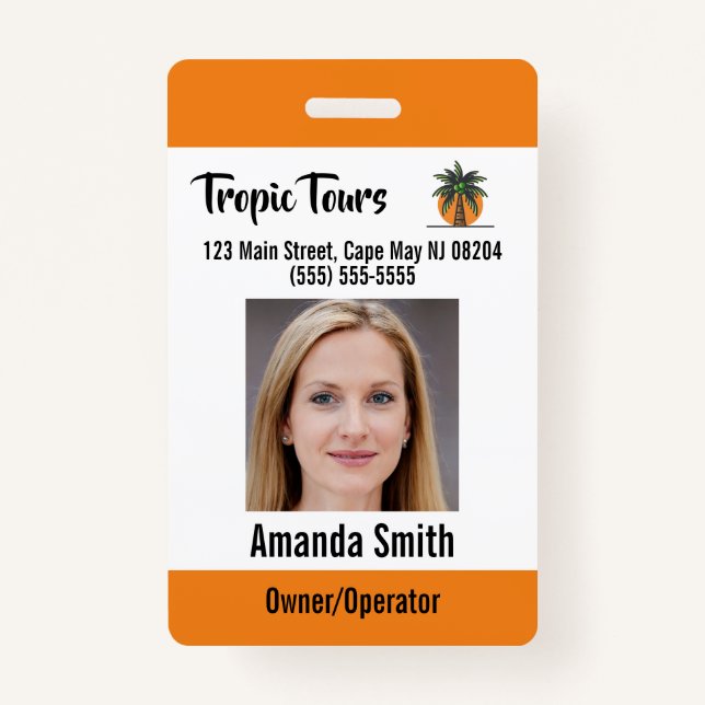 Tour Guide Photo ID Orange Badge (Front)