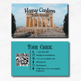 Tour Guide Travel Agent Turquoise QR Code Business Card