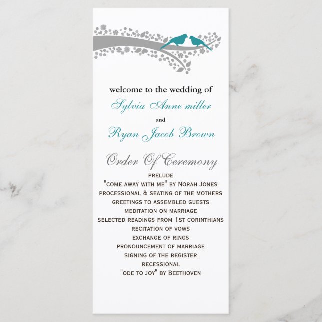 tourbillon bleu lovebirds Programme de mariage (Devant)