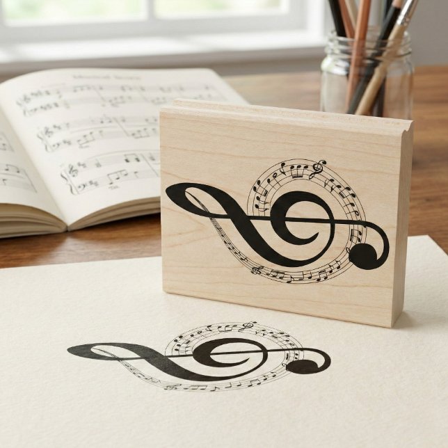 Tourbillon Musical et Clef de Sol en Bois Tampon (Add a beat to your stationery.)