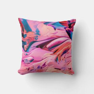 Tourbillons de peinture bleu rose coussin abstrait