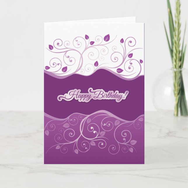 Tourbillons floraux violets joyeuse carte d'annive (Devant)