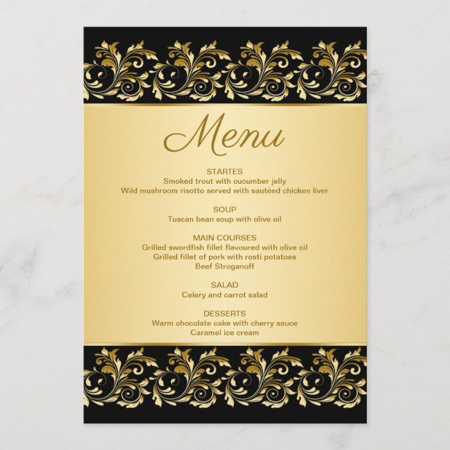 Tourbillons verdoyants en or sur la carte de menu  (Devant)