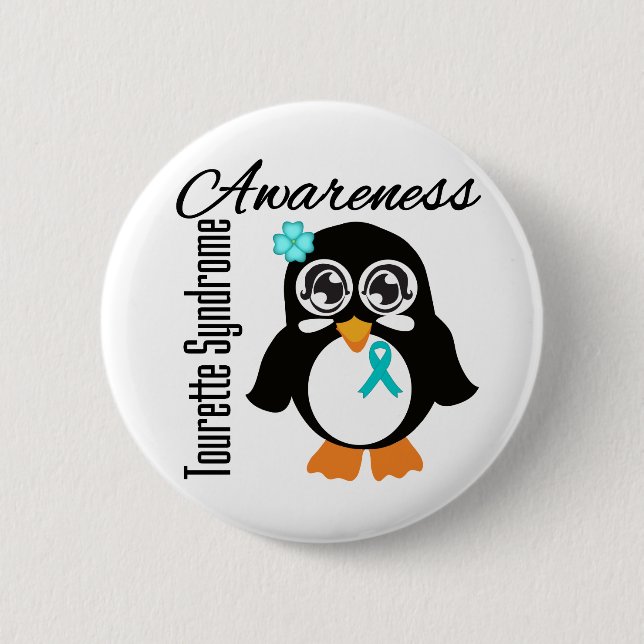 Tourette Syndrome Awareness Penguin 2 Inch Round Button (Front)