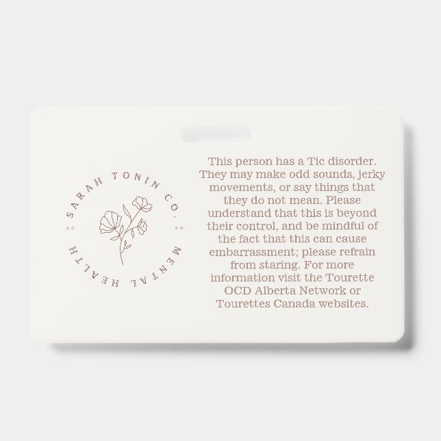 Tourettes and Tic Disorder Information Badge (Front)