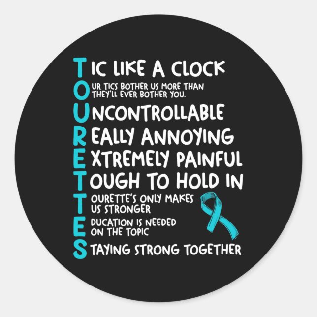 Tourettes Meaning Teal Ribbon Tourette Syndrome Aw Classic Round Sticker (Front)