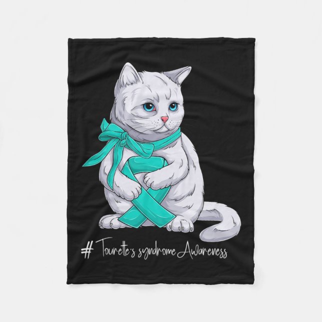 Tourette's Syndrome Awareness Month Teal Ribbon Ca Fleece Blanket (Front)