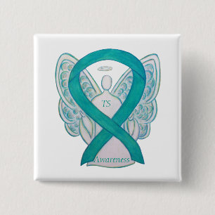 Tourette's (TS) Awareness Ribbon Teal Angel Pin