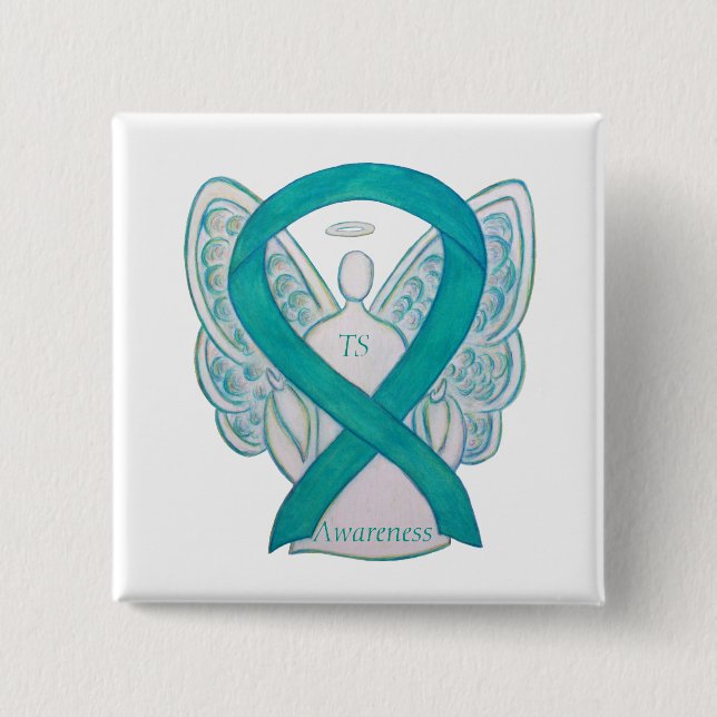 Tourette's (TS) Awareness Ribbon Teal Angel Pin (Front)