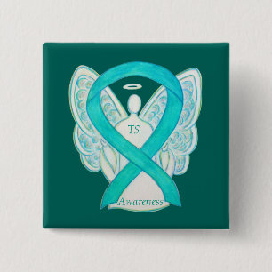Tourette's (TS) Awareness Ribbon Teal Angel Pin