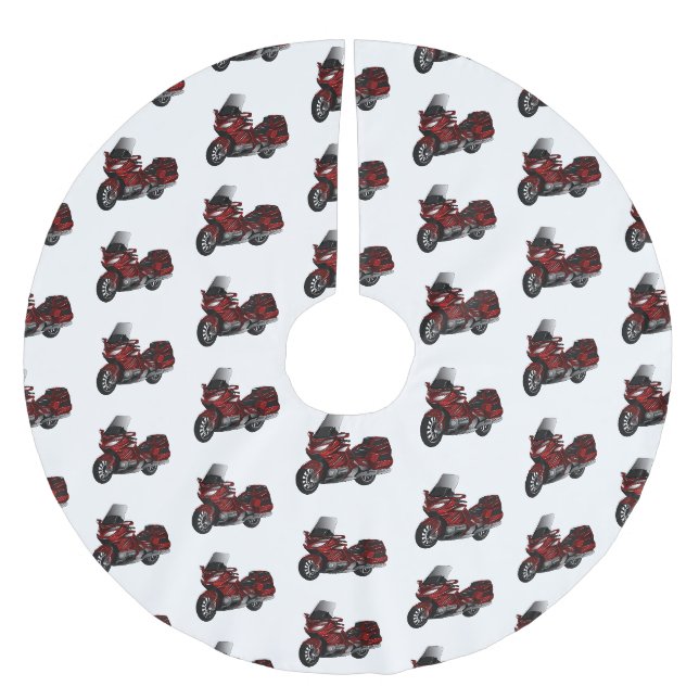 Touring motorcycle cartoon illustration brushed polyester tree skirt (Front)