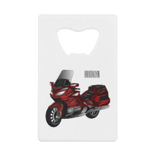 Touring motorcycle cartoon illustration credit card bottle opener