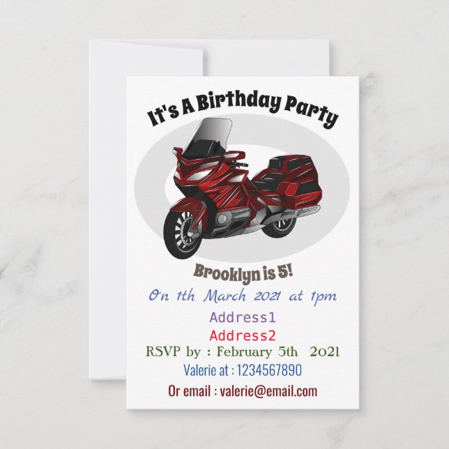 Touring motorcycle cartoon illustration  invitation (Front)