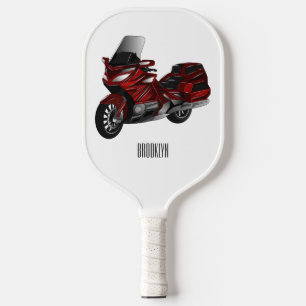 Touring motorcycle cartoon illustration pickleball paddle