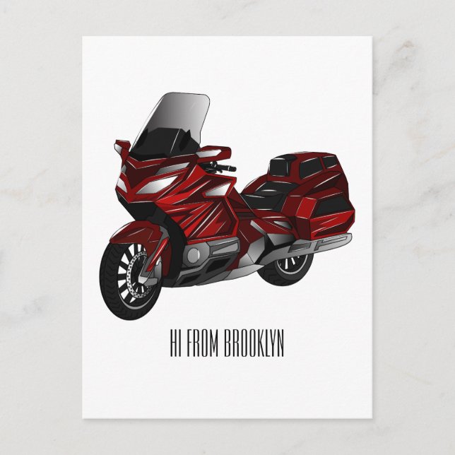 Touring motorcycle cartoon illustration postcard (Front)