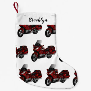 Touring motorcycle cartoon illustration small christmas stocking