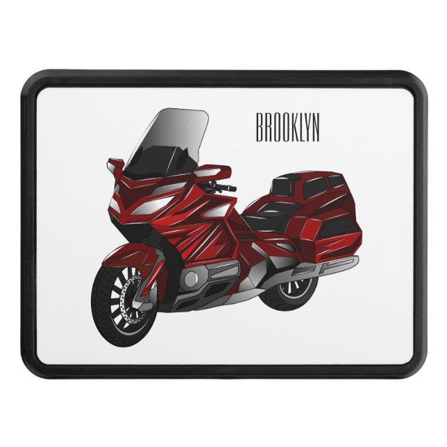 Touring motorcycle cartoon illustration trailer hitch cover (Front)